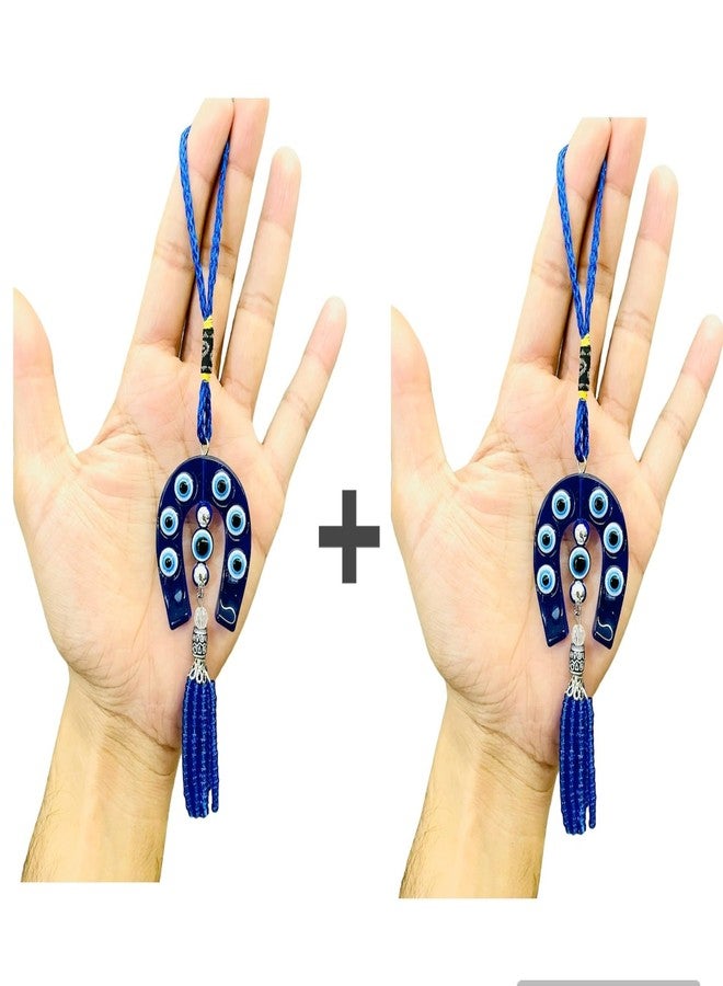 WARMINGO DE 2 Pc Horse Shoe Small Evil Eye Hanging for Car, Home & Office | Evil Eye for Nazar Protection | Horse Shoe Blue - Image 5